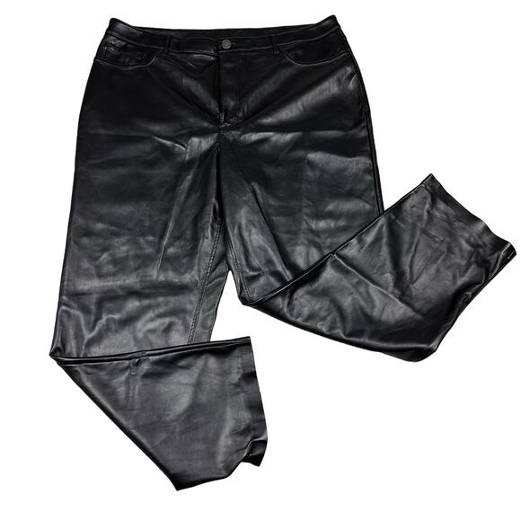 Joie Size 18 Womens Plus Black Vegan Faux Leather Straight Leg Trouser Pants - Picture 1 of 8